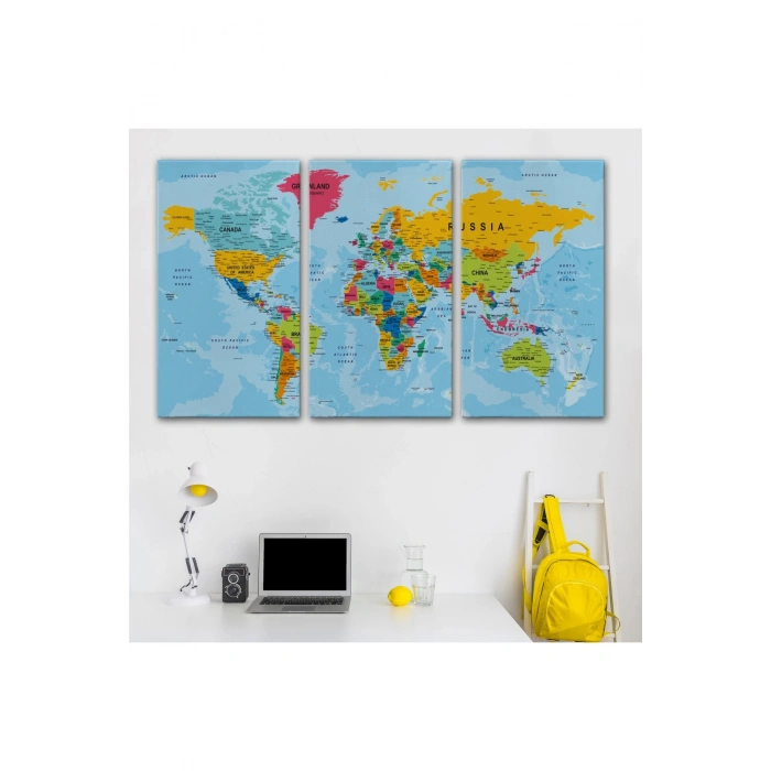 Dünya Haritası Kanvas Tablo Çok Ayrıntılı Dekoratif ve Okyanuslu 2171