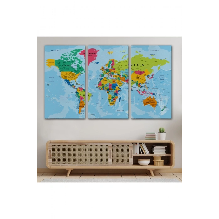 Dünya Haritası Kanvas Tablo Çok Ayrıntılı Dekoratif ve Okyanuslu 2173