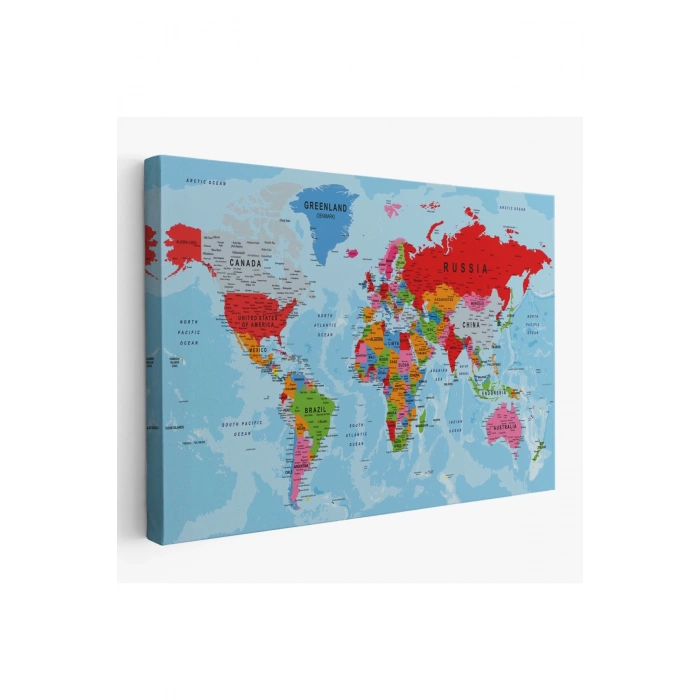 Dünya Haritası Kanvas Tablo Çok Ayrıntılı Dekoratif ve Okyanuslu 2187