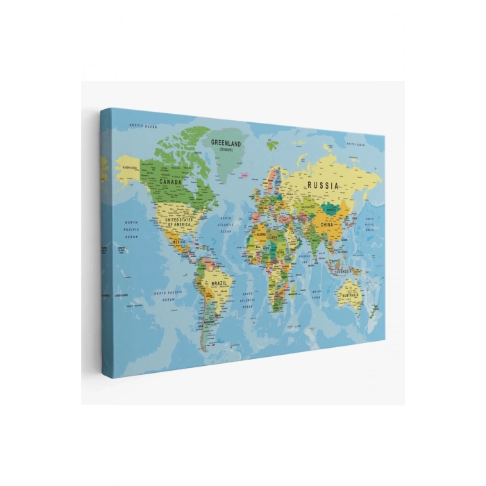 Dünya Haritası Kanvas Tablo Çok Ayrıntılı Dekoratif ve Okyanuslu2151