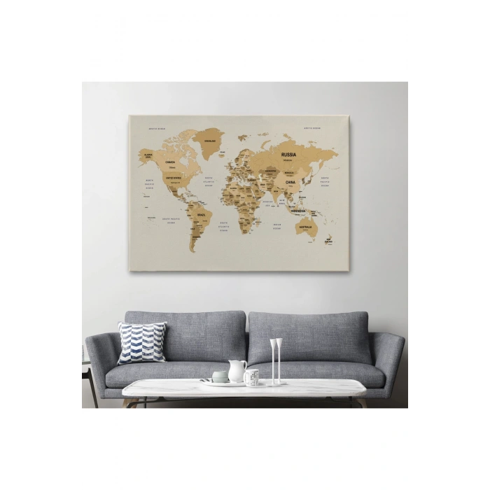 Dünya Haritası Kanvas Tablo  Ülke Başkent Detaylı ve Dekoratif 2619