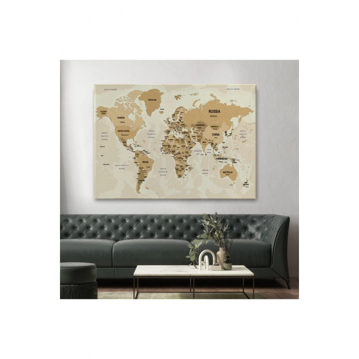 Dünya Haritası Kanvas Tablo  Ülke Başkentli ve Okyanus Detaylı Tablo 2765