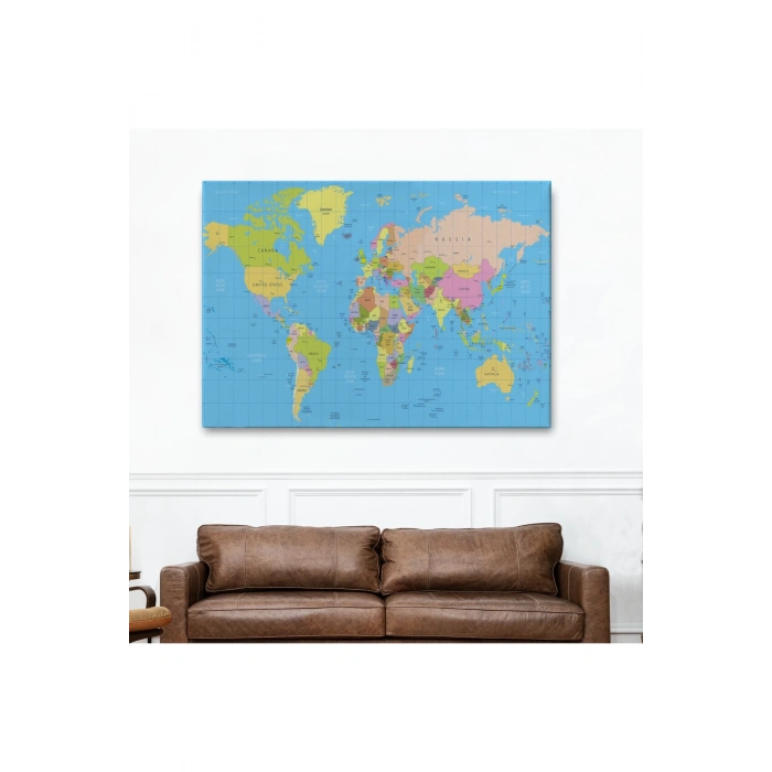 Dünya Haritası Meridyenli  Dekoratif Kanvas Tablo 1068
