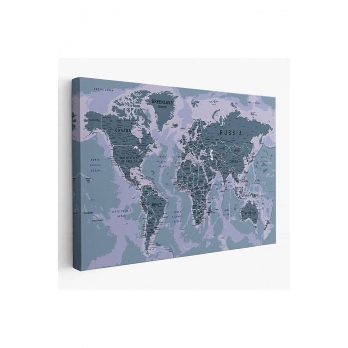 Dünya Haritası Son Derece Ayrıntılı Eğitici Okyanuslu Dekoratif Kanvas Tablo 2513