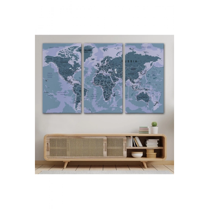 Dünya Haritası Son Derece Ayrıntılı Eğitici Okyanuslu Dekoratif Kanvas Tablo 2513
