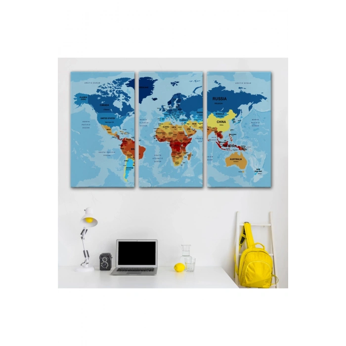 Dünya Haritası Ülke Başkentli Okyanuslu ve Dekoratif Kanvas Tablo 2195