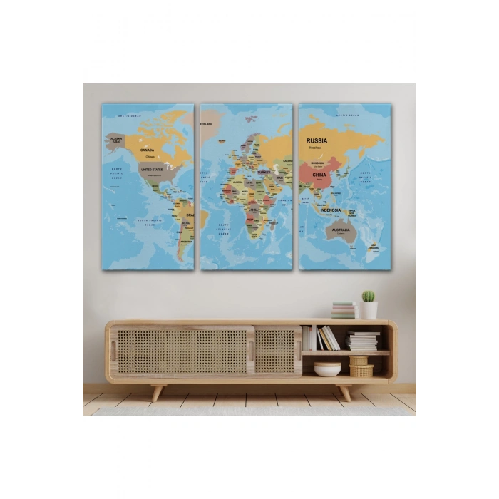 Dünya Haritası Ülke Başkentli Okyanuslu ve Dekoratif Kanvas Tablo 2229