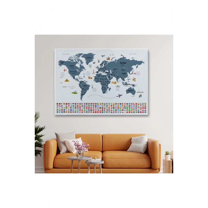 Dünya Haritası Ülke Bayraklı ve Başkentli Kanvas Tablo 1921