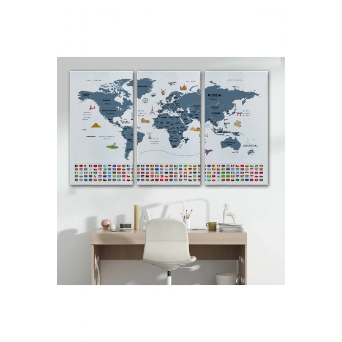 Dünya Haritası Ülke Bayraklı ve Başkentli Kanvas Tablo 1921