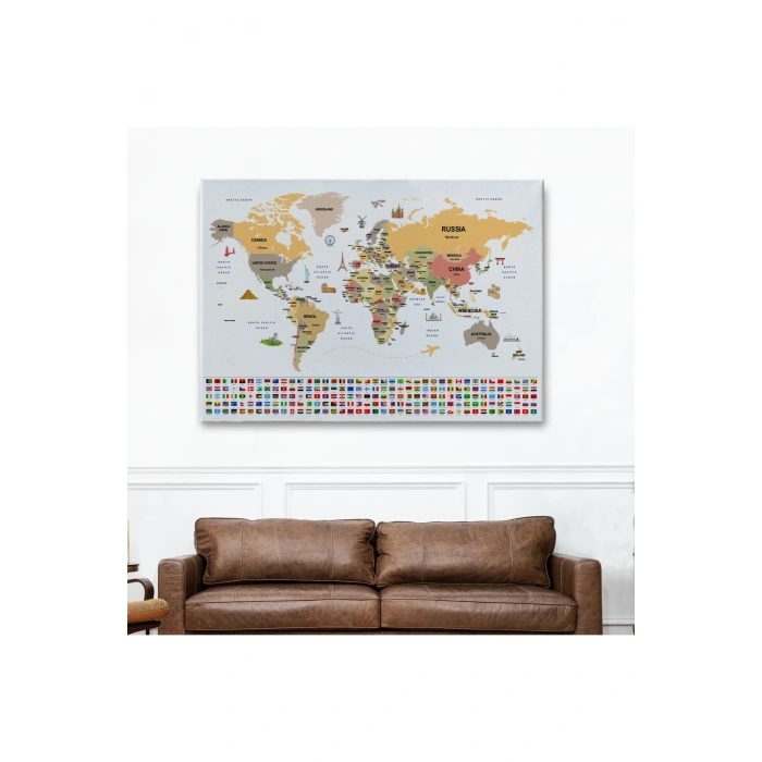 Dünya Haritası Ülke Bayraklı ve Başkentli Kanvas Tablo 1935