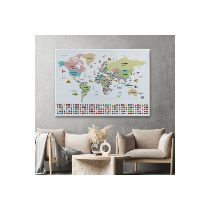 Dünya Haritası Ülke Bayraklı ve Başkentli Kanvas Tablo 1939