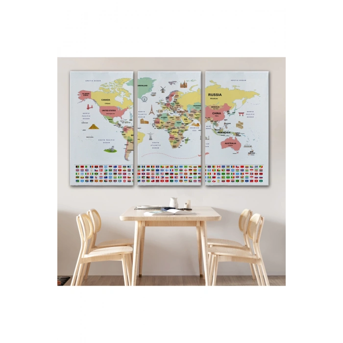 Dünya Haritası Ülke Bayraklı ve Başkentli Kanvas Tablo 1945