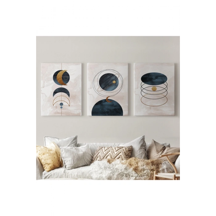 Duvar Tablo Seti 3 Parça Suluboya Soyut Sanat Koleksiyonu Dekoratif Tablo-AB-2