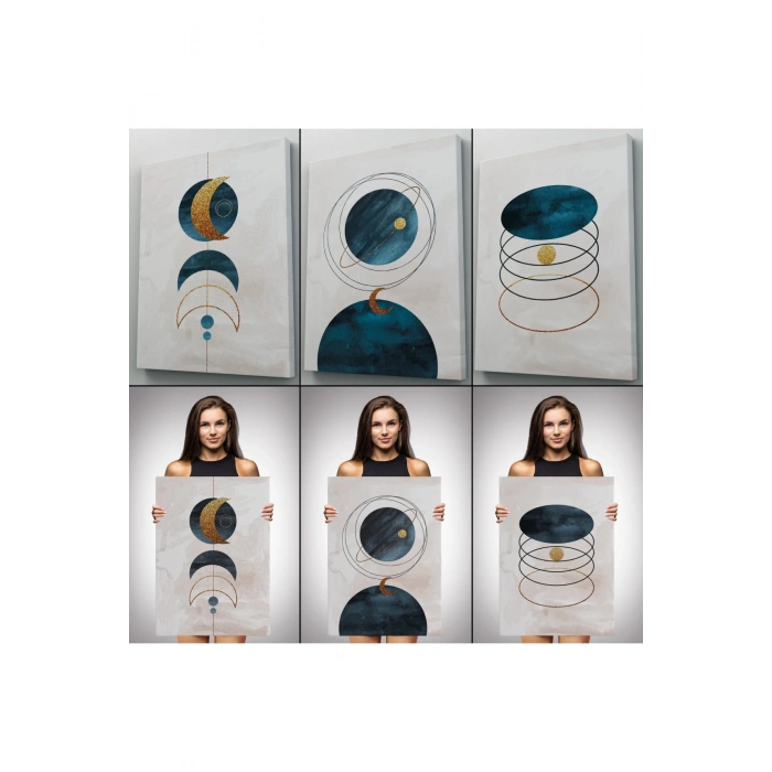 Duvar Tablo Seti 3 Parça Suluboya Soyut Sanat Koleksiyonu Dekoratif Tablo-AB-2