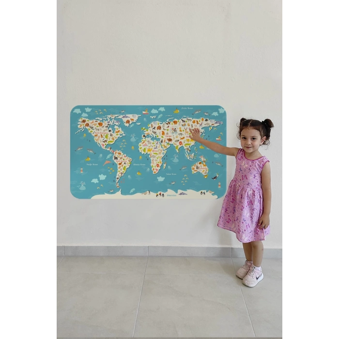Eğitici Dünya Haritası Dünya Atlası Çocuk ve Bebek Odası Duvar Sticker-60x105-3776