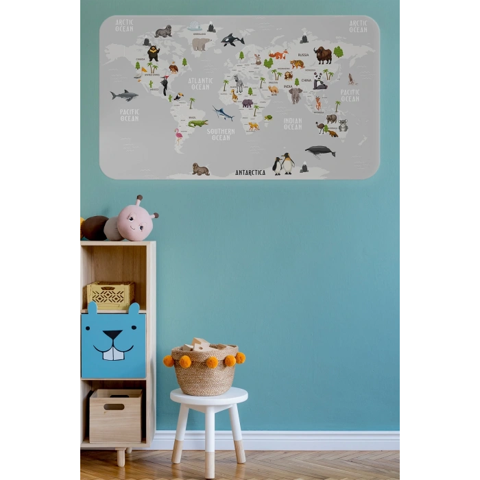 Eğitici Dünya Haritası Dünya Atlası Çocuk ve Bebek Odası Duvar Sticker-60x105-3790