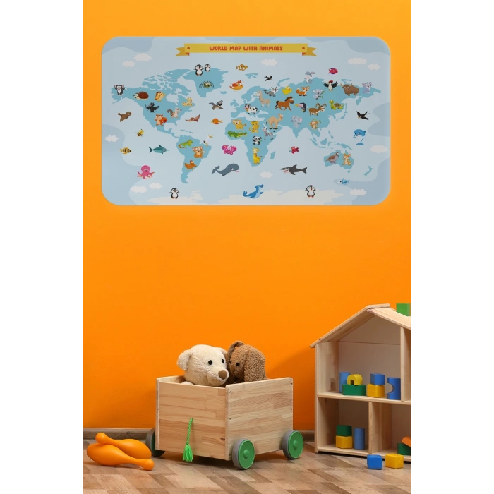 Eğitici Dünya Haritası Dünya Atlası Çocuk ve Bebek Odası Duvar Sticker-60x105-3791