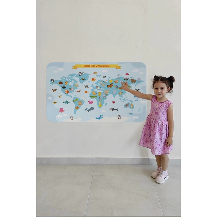 Eğitici Dünya Haritası Dünya Atlası Çocuk ve Bebek Odası Duvar Sticker-60x105-3791
