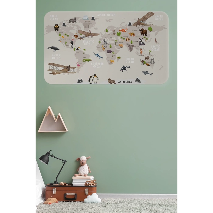 Eğitici Dünya Haritası Dünya Atlası Çocuk ve Bebek Odası Duvar Sticker-60x105-3797