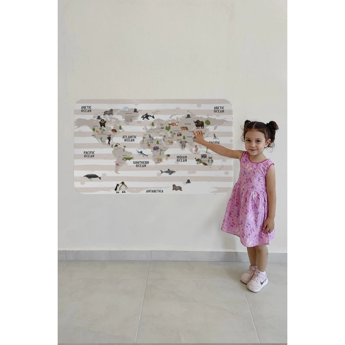 Eğitici Dünya Haritası Dünya Atlası Çocuk ve Bebek Odası Duvar Sticker -60x105-3803
