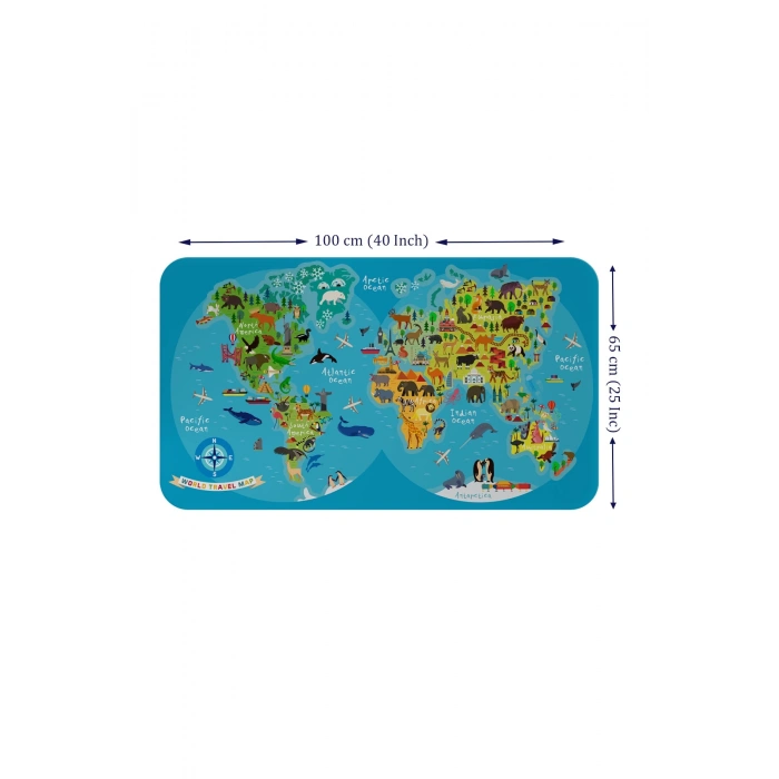Eğitici Dünya Haritası Dünya Atlası Çocuk ve Bebek Odası Duvar Sticker -60x105-3805