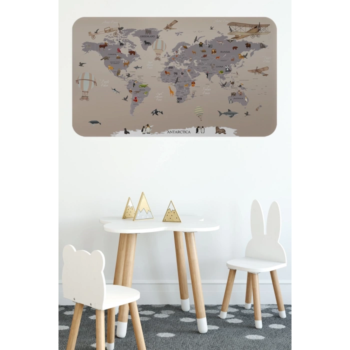 Eğitici Dünya Haritası Dünya Atlası Çocuk ve Bebek Odası Duvar Sticker -60x105-3814