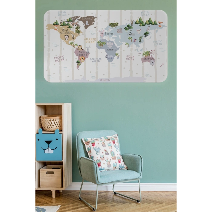 Eğitici Dünya Haritası Dünya Atlası Çocuk ve Bebek Odası Duvar Sticker -60x105-3825