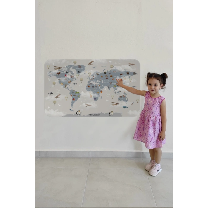 Eğitici Dünya Haritası Dünya Atlası Çocuk ve Bebek Odası Duvar Sticker-60x105-3826