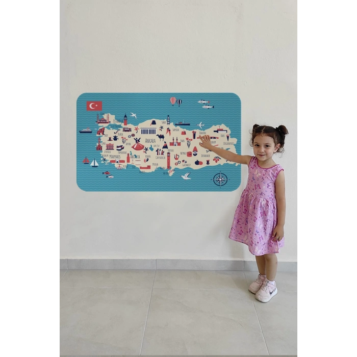 Eğitici ve Öğretici Cocuk Odası Türkiye Haritası Duvar Sticker-60x105-3874
