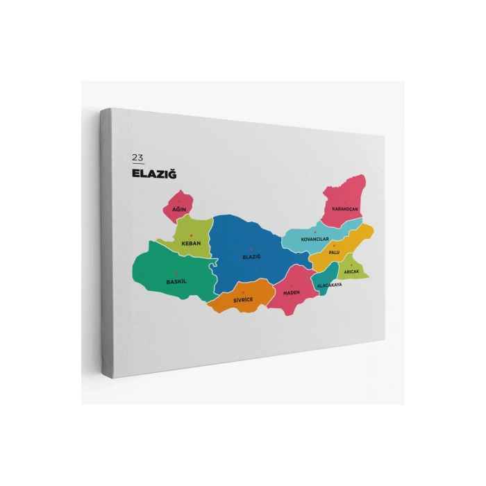 Elazığ  İli ve İlçeler Haritası  Dekoratif Kanvas Tablo 1330