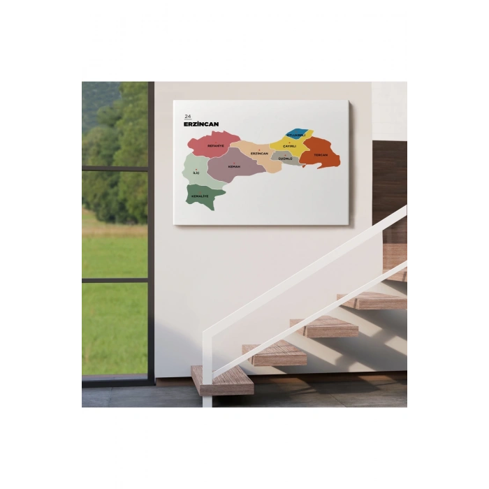 Erzincan  İli ve İlçeler Haritası  Dekoratif Kanvas Tablo 1334