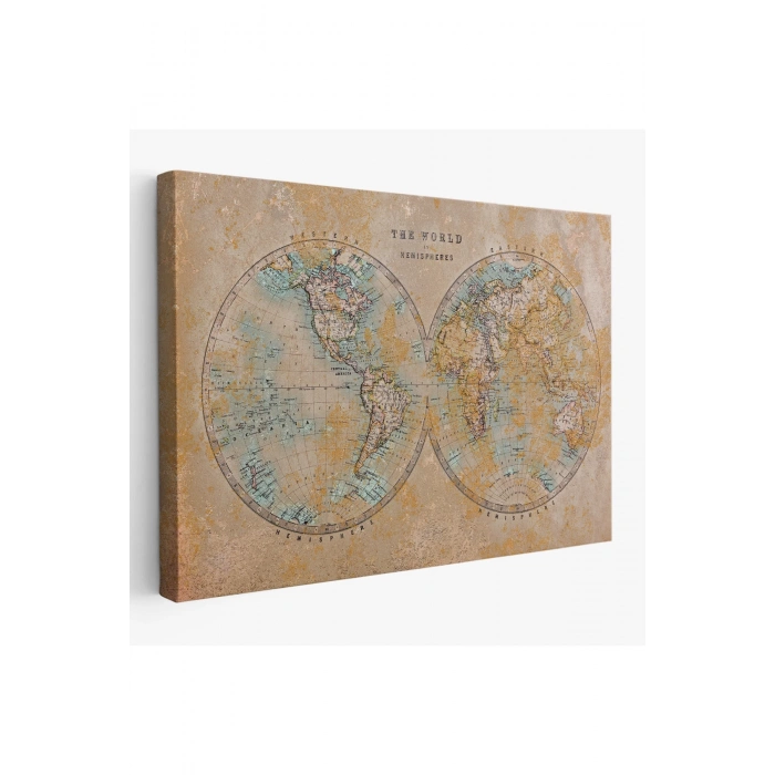 Eskitme Dünya Haritası  Vintage Dekoratif Kanvas Tablo 1092