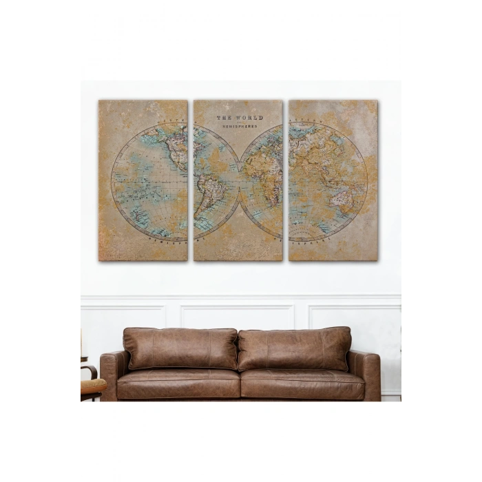 Eskitme Dünya Haritası  Vintage Dekoratif Kanvas Tablo 1092