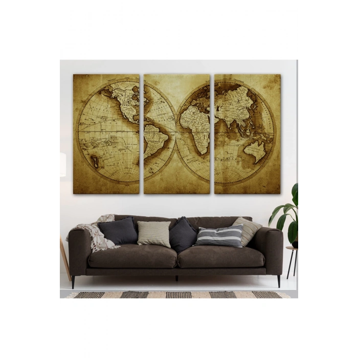 Eskitme Dünya Haritası  Vintage Dekoratif Kanvas Tablo 1105