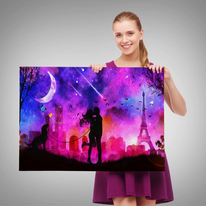 Eyfel Kulesi Önünde Öpüşen Çift Duvar Tablosu-1224