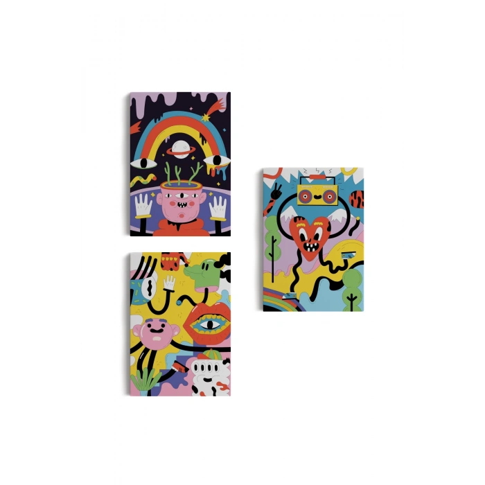 Eylenceli Genç Odası Dekoratif Duvar Tablosu Üçlü Set-EÖ-114