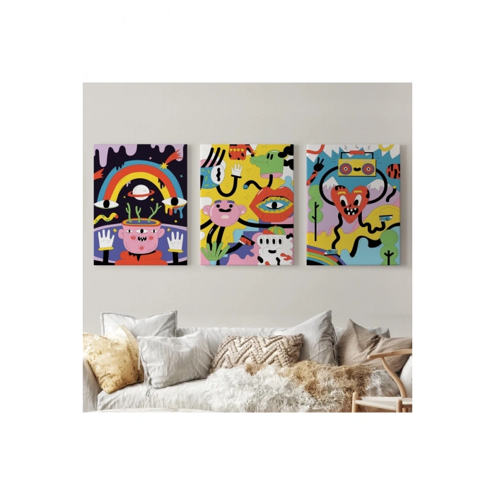 Eylenceli Genç Odası Dekoratif Duvar Tablosu Üçlü Set-EÖ-114
