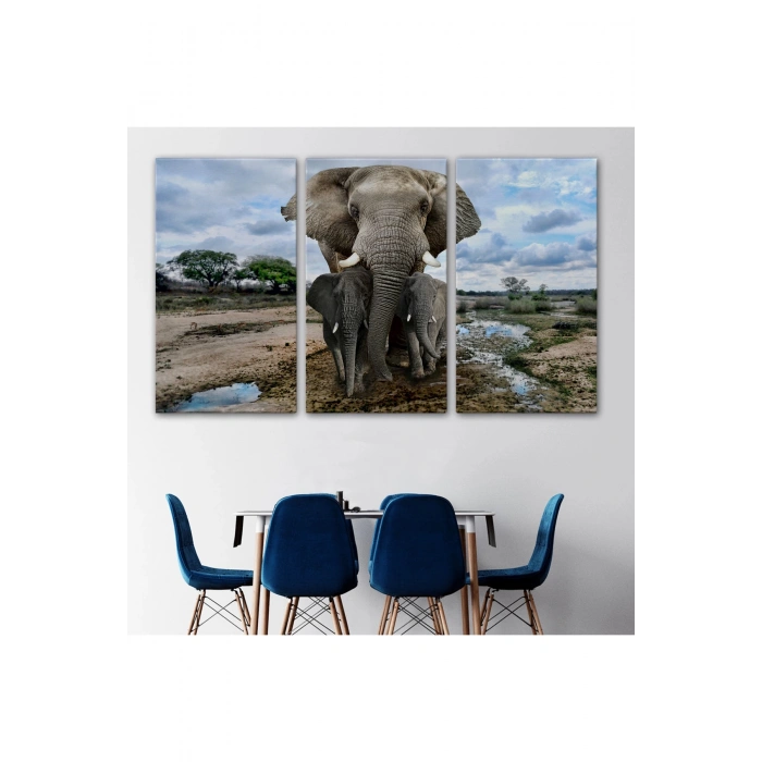 Fil ve Yavruları Dekoratif Kanvas Tablo 1134