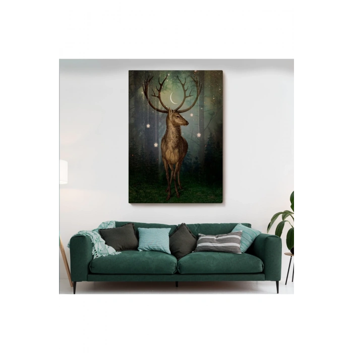 Gece Ormandaki Geyik Tablosu-6309