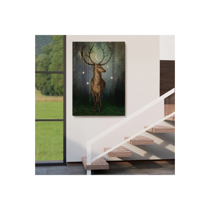 Gece Ormandaki Geyik Tablosu-6309