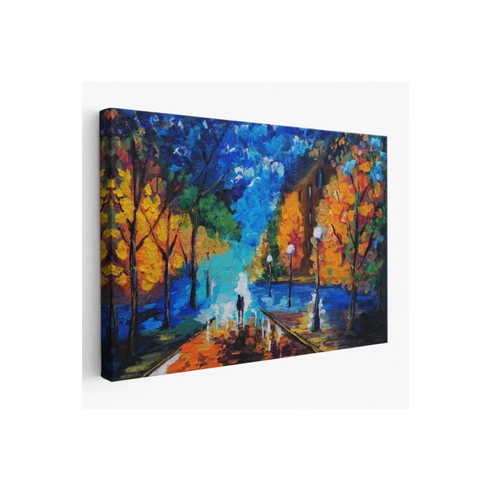 Gece Sokakta Yürüyen Sevgililer, Kanvas Duvar Tablosu-1184