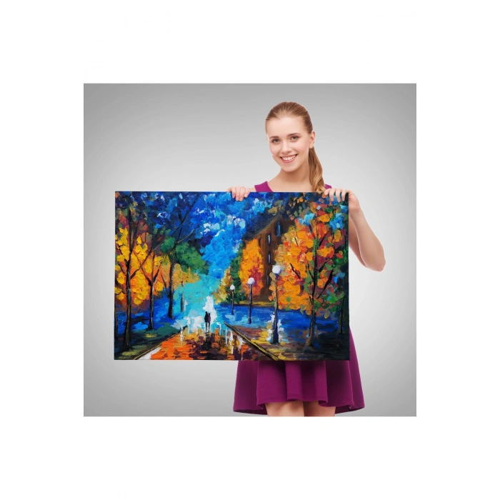 Gece Sokakta Yürüyen Sevgililer, Kanvas Duvar Tablosu-1184