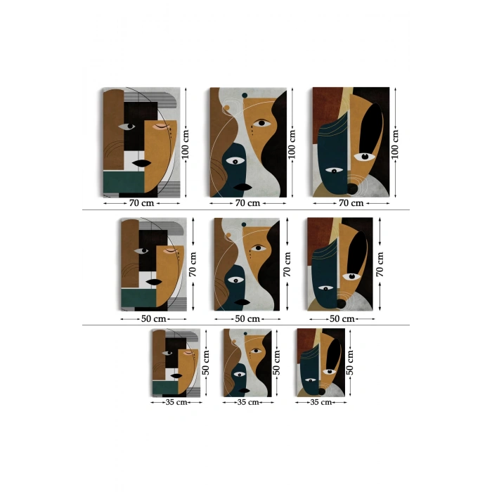 Gerçeküstü Soyut Yüzler Dekoratif Duvar Tablosu Üçlü Set-DO-91