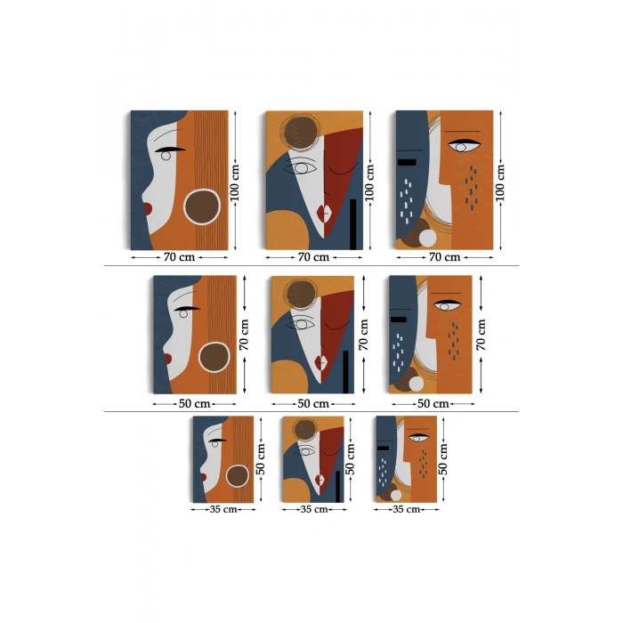 Gerçeküstü Soyut Yüzler Dekoratif Duvar Tablosu Üçlü Set-DT-97