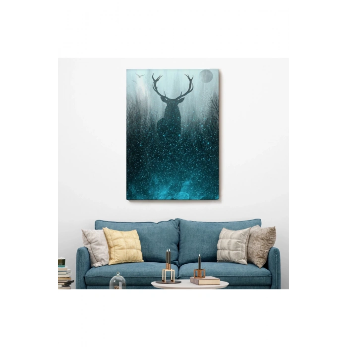 Geyiğin Gece Ormandaki Silüeti Duvar Tablosu-6369