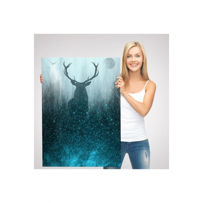 Geyiğin Gece Ormandaki Silüeti Duvar Tablosu-6369