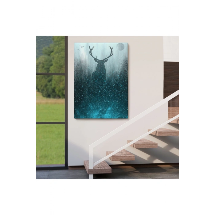 Geyiğin Gece Ormandaki Silüeti Duvar Tablosu-6369