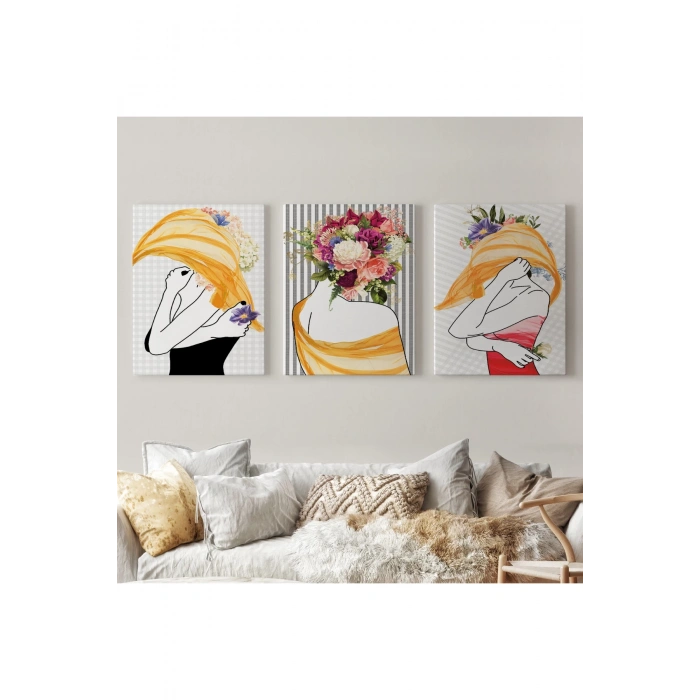 Gizemli Kadınlar Dekoratif Duvar Tablosu Üçlü Set-DÖ-92