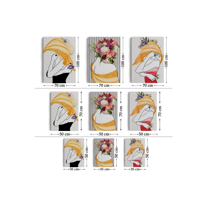 Gizemli Kadınlar Dekoratif Duvar Tablosu Üçlü Set-DÖ-92