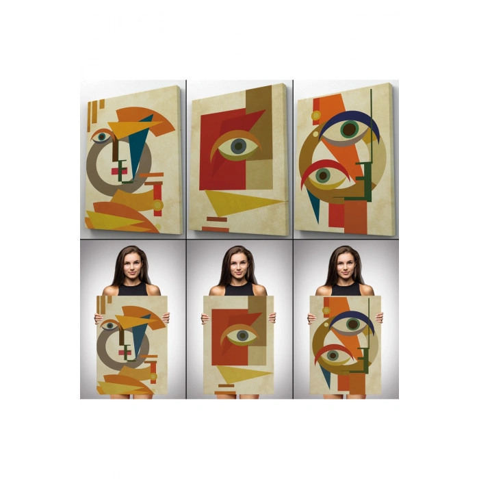 Gizemli Kadınlar Soyut Dekoratif Duvar Tablosu Üçlü Set-DS-95